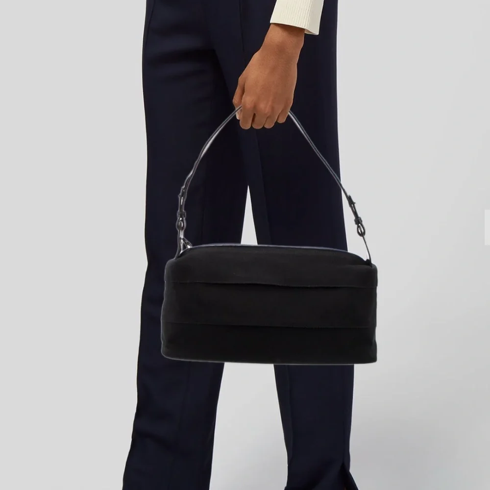 SOLD……..Salvatore Ferragamo Small Black Canvas Patent Leather Shoulder Bag VGUC - Picture 2 of 11